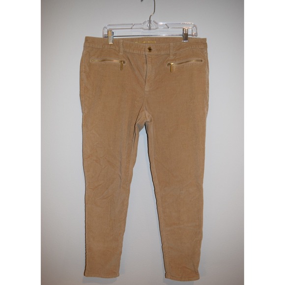 Women's Michael Kors Corduroy‎ Pants Gold Zipper Pockets Tan Casual, Size 14 - Picture 1 of 7